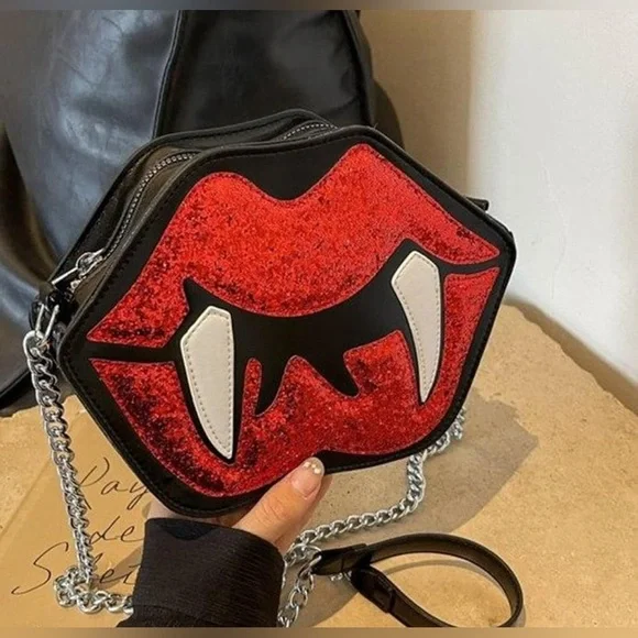 Vampire Lips Women Sequined PU Leather Shoulder Bag NWT​ - Picture 6 of 6